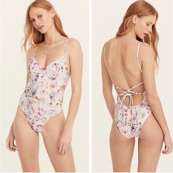 J. Crew Other - J Crew x Flora Obscura Strappy Back Plunge One-Piece in Kaleidoscope Floral sz 6